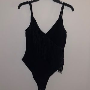 Black fringe bodysuit